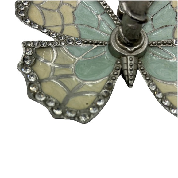 Matashi /blue and Cream Enamel And Silver Plated Butterfly Jewelry Ring Holder - Picture 4 of 16